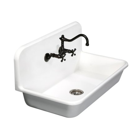Gourmetier Arcticstone 36" Solid Surface Farmhouse Kitchen Sink W/Backsplash, Wht GKTA362119